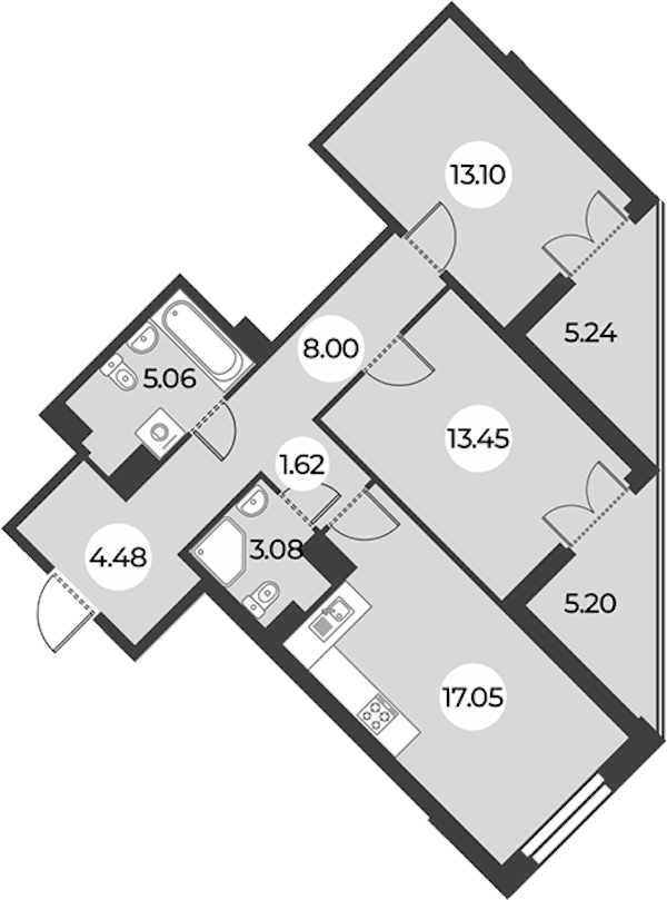 2-комнатная квартира 71.06 м², 11/24 эт., ЖК «Огни Залива»